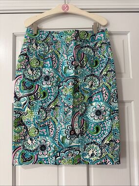 Lilly Pulitzer Womens Melanie Pencil Skirt Turquoise Knee Length Lined Size 6